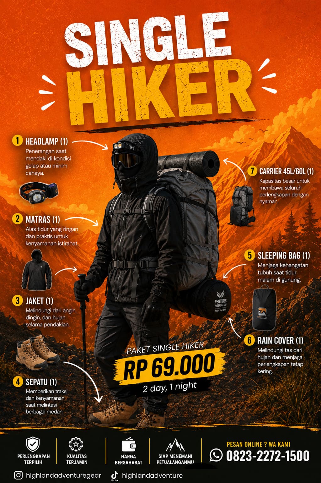Paket Single Hiker — Rp 69.000 / 2 hari 1 malam