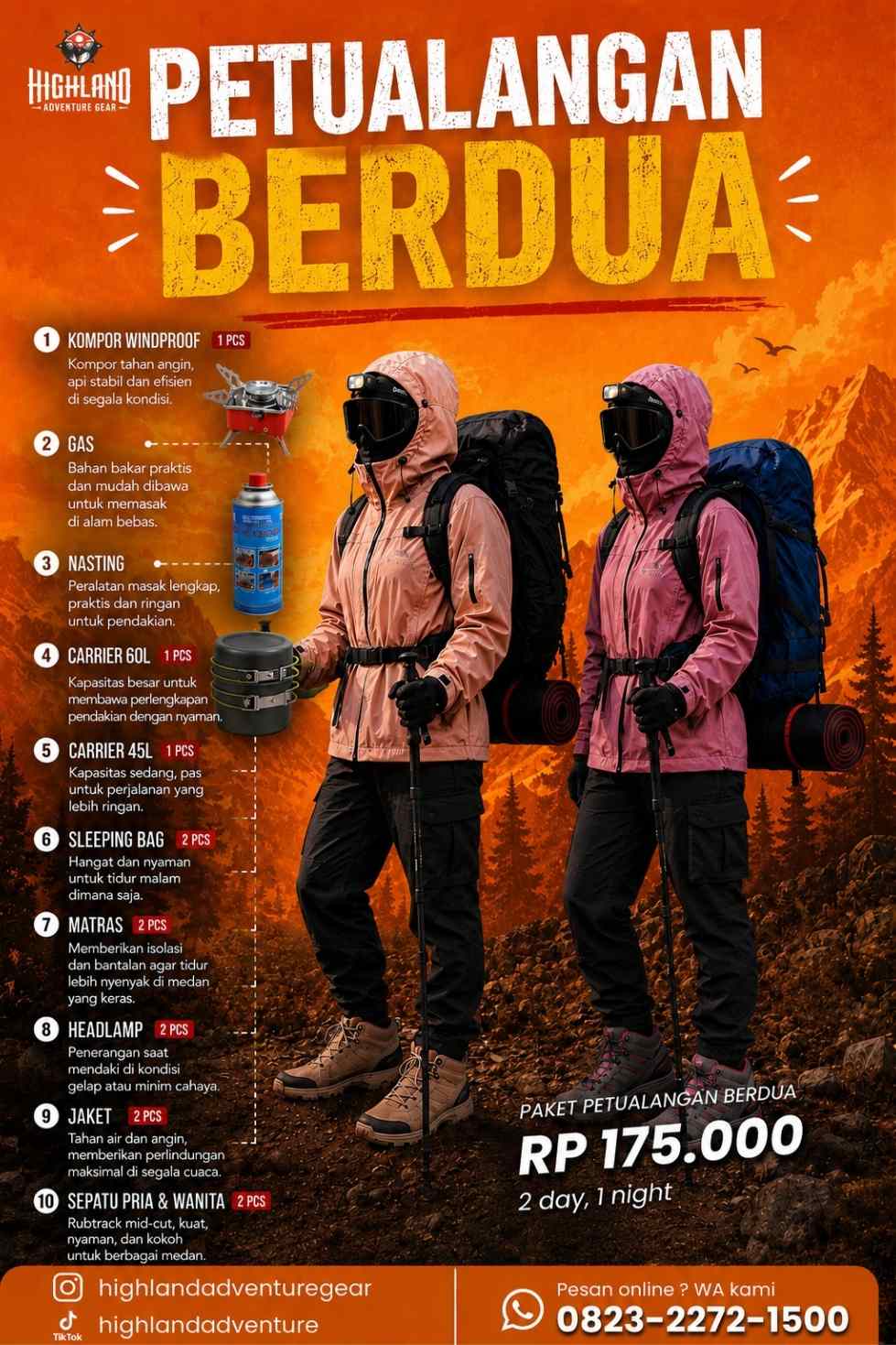 Paket Petualangan Berdua — Rp 175.000 / 2 hari 1 malam