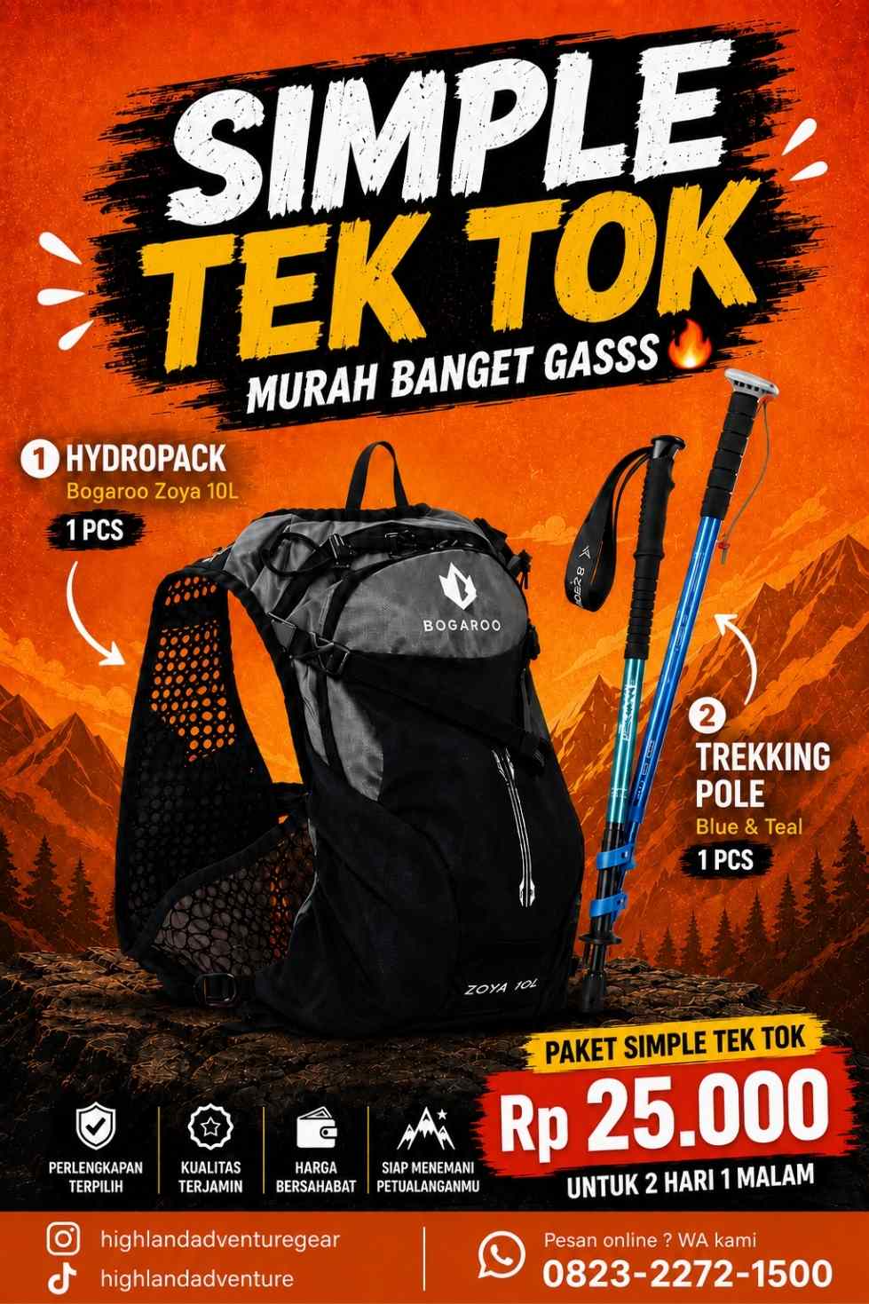 Paket Simple Tek Tok — Rp 25.000 / 2 hari 1 malam