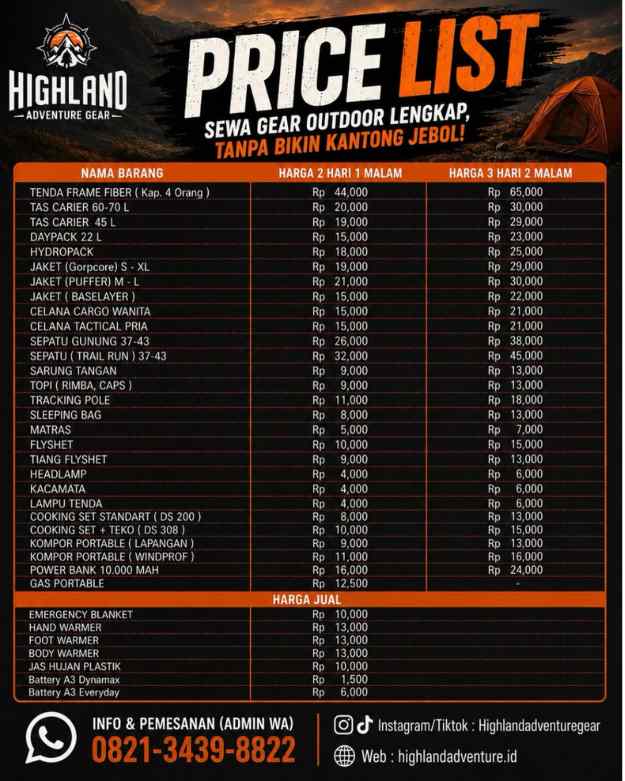 Daftar Harga Highland Adventure